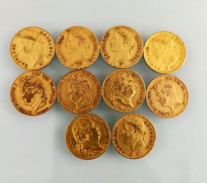 10 pieces of 20 Francs gold Napoleon, France
(worn...