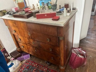 Mahogany veneered chest of drawers with detached...