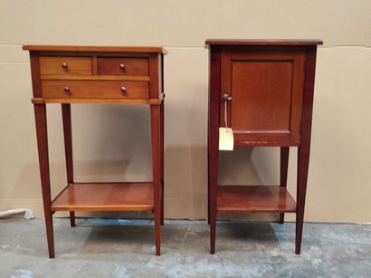 Two mismatched bedside tables and two modern...