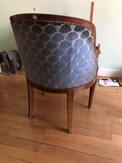 Gondola armchair in natural wood with blue...