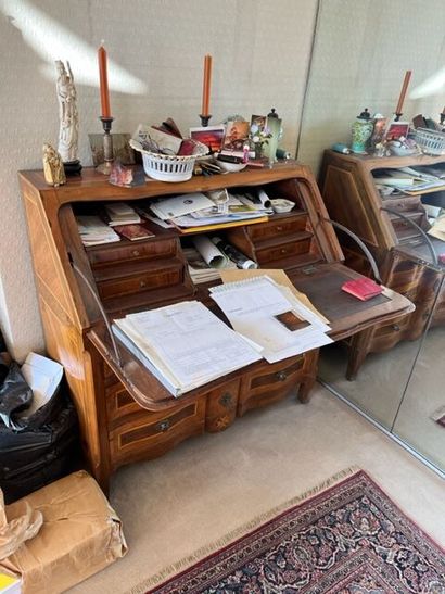 Scribban cabinet in veneered wood and marquetry,...