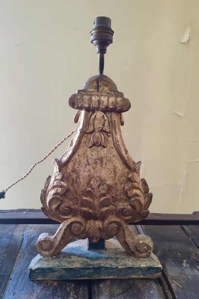 Pair of gilded wood lampstands decorated...