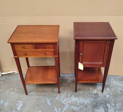 Two mismatched bedside tables and two modern...