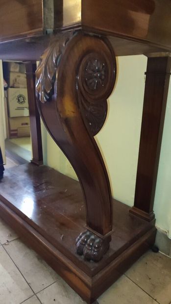 Rectangular mahogany console with scrolled...