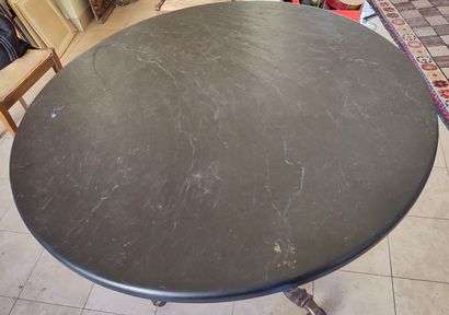 Slate circular-top pedestal table, bronze...