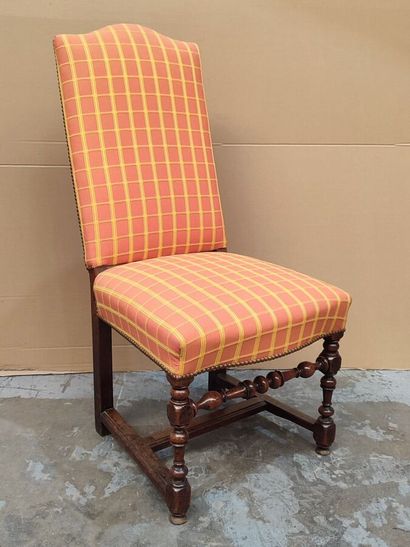 Louis XIII-style wooden chair with high back,...