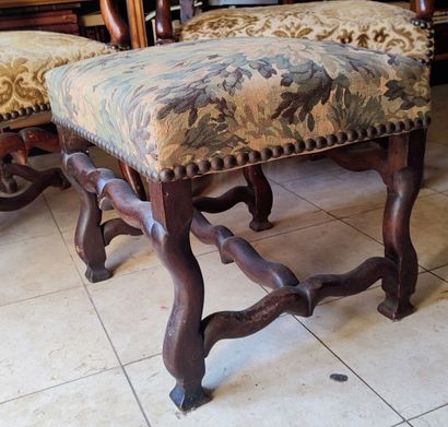 Two walnut armchairs, crosse arms, Louis...