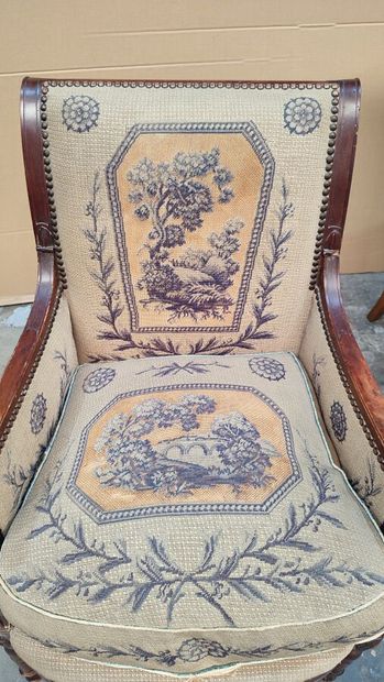 Directoire-style armchair in molded and carved...