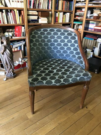 Gondola armchair in natural wood with blue...