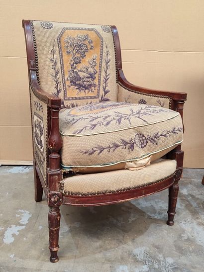 Directoire-style armchair in molded and carved...