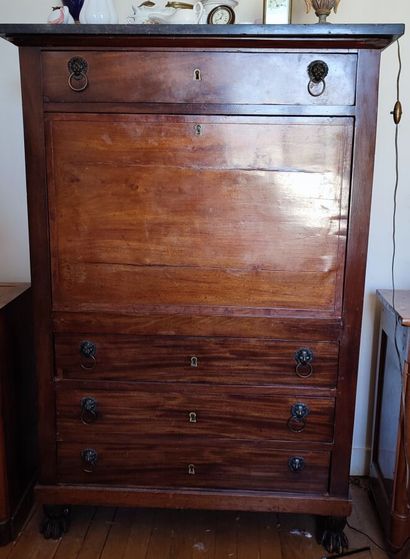 Mahogany straight desk, claw feet, marble...
