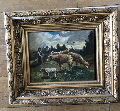 Modern ecome
Shepherdess and sheep in a meadow
Oil...