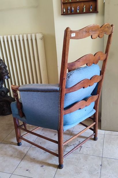 Two natural wood armchairs, blue fabric upholstery
Height...