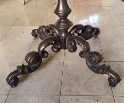Slate circular-top pedestal table, bronze...