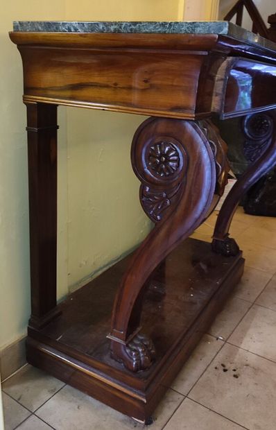Rectangular mahogany console with scrolled...