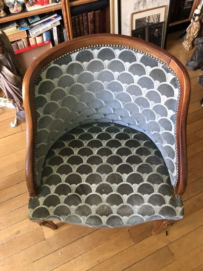 Gondola armchair in natural wood with blue...