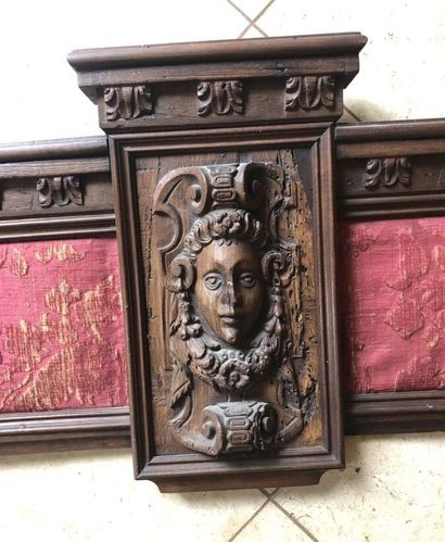 Carved and molded wood panel, red trim
(accidental...