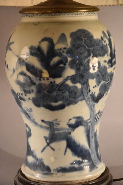 Chinese porcelain lamp base with blue and...