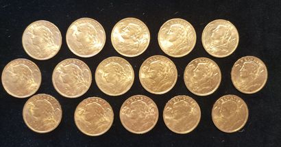 16 Coins 20 Swiss Francs Gold 
(worn, rubbed)

Selling...