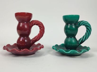 VALLAURIS, B. Rubino
Set of two ceramic candlesticks,...