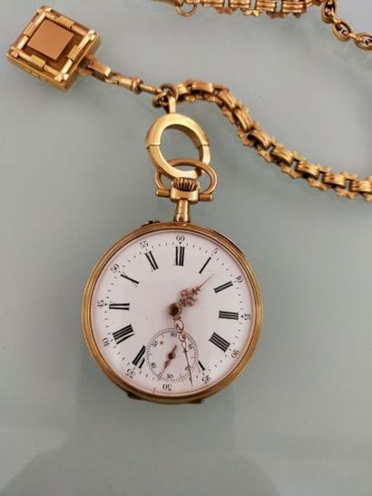 A LA GERBE D'OR
Pocket watch in 18 K yellow...