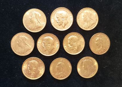 10 gold sovereign coins, United Kingdom
(worn,...