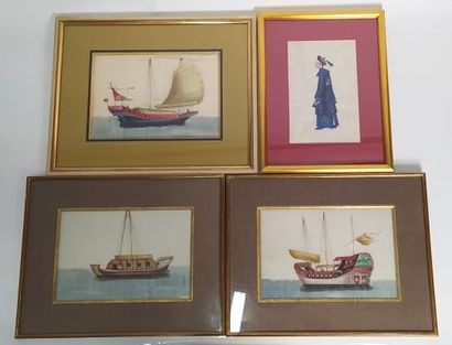 CHINA 
Set of four drawings on rice paper...
