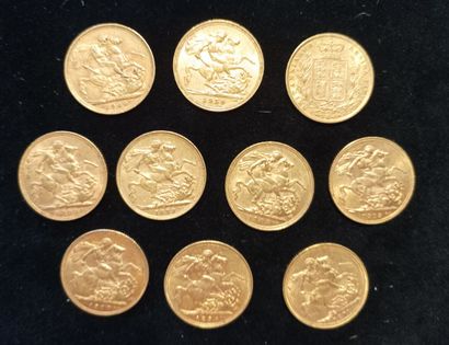 10 gold sovereign coins, United Kingdom
(worn,...