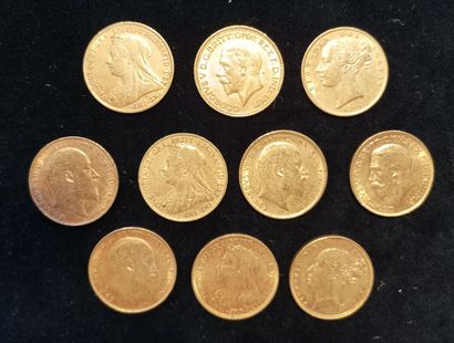 10 gold sovereign coins, United Kingdom
(worn,...
