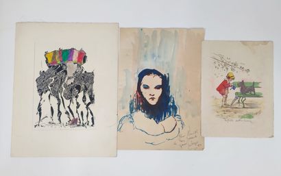Lot of modern and contemporary drawings and...