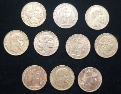 10 pieces 20 Francs gold 
(worn, rubbed)

Selling...