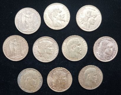 10 pieces 20 Francs gold 
(worn, rubbed)

Selling...