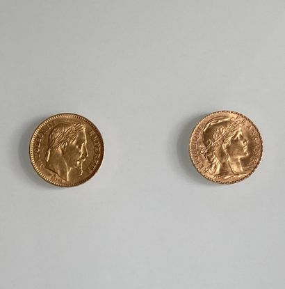 Two 20 Franc gold coins, France
(worn and...