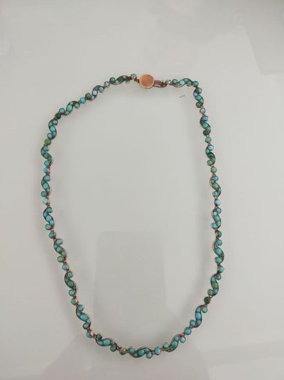 Silver necklace set with gold-plated turquoise...