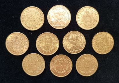 10 pieces 20 Francs gold, France 
(worn,...