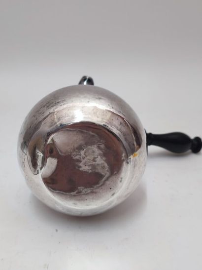 Silver coffee pot with turned blackened wood...