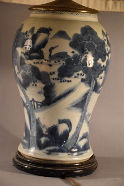Chinese porcelain lamp base with blue and...