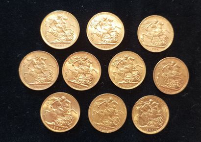 10 gold sovereign coins, United Kingdom
(worn,...