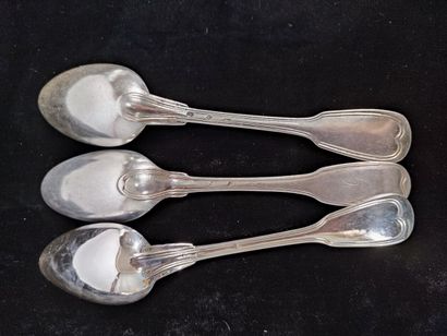Set of silver flatware: large spoons and...