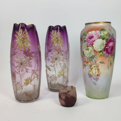 Set of seven vases (porcelain, glass, crystal)...