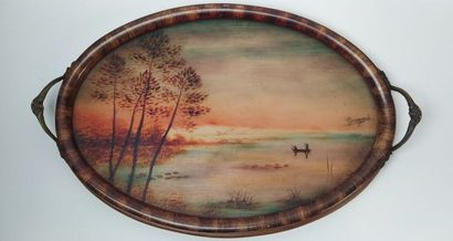 Painted glass top under glass, signed GERMONDE
Art...