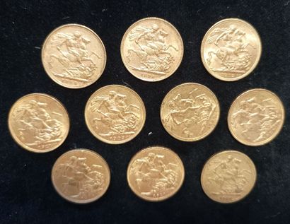 10 gold sovereign coins, United Kingdom
(worn,...