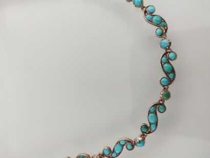 Silver necklace set with gold-plated turquoise...