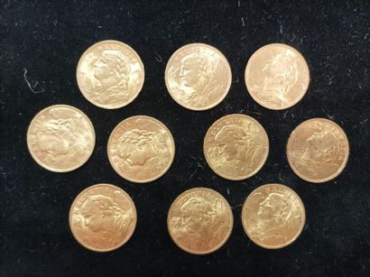 10 Coins 20 Swiss Francs Gold 
(worn, rubbed)

Sales...