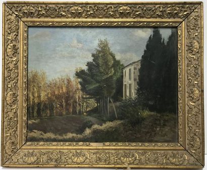 Modern School
Houses behind the trees
Oil...