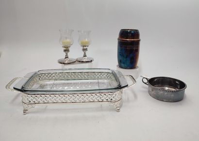 LANCEL
Lot comprising a pair of candlesticks,...