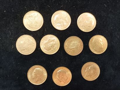 10 gold sovereign coins, United Kingdom
(worn,...