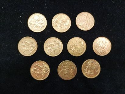 10 gold sovereign coins, United Kingdom
(worn,...