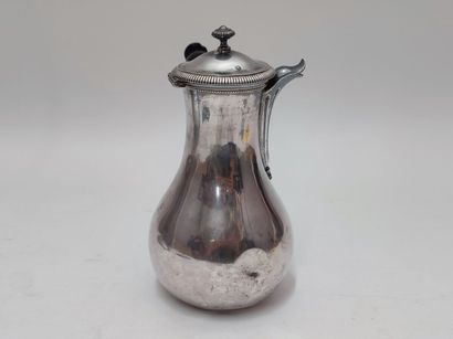 Silver coffee pot with turned blackened wood...