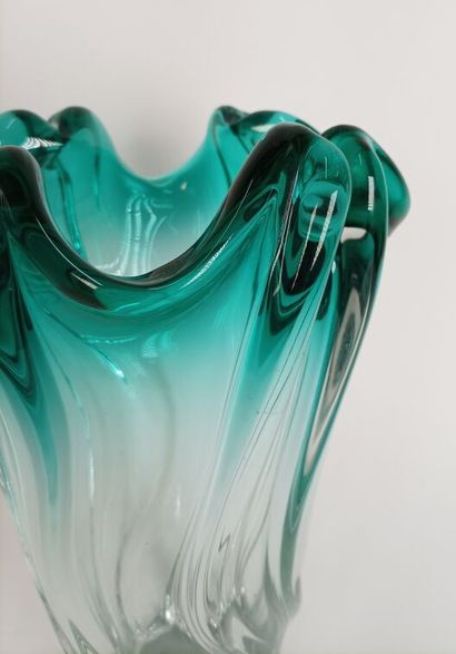 Twisted glass vase with green highlights
Height...